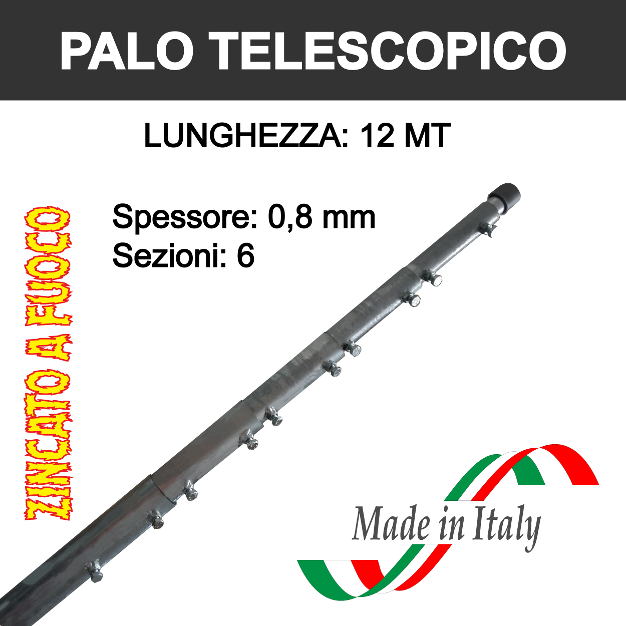 PL2506 (2x6) - PALO TELESCOPICO 12 MT (SPESSORE 0,8/1,0 MM)